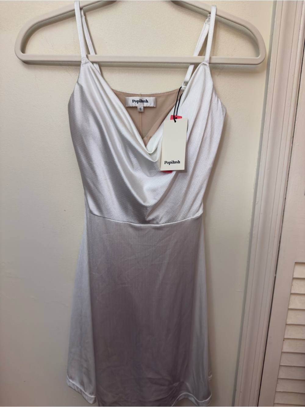 NWT Popilush White Cowl Neck Satin Shapewear Mini Dress | Size Small